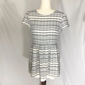 ONE Clothing Dress Size Large Boho Short Sleeve Blue White Stripe Coastal